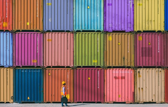 A large group of colored Shipping Containers for Sale
