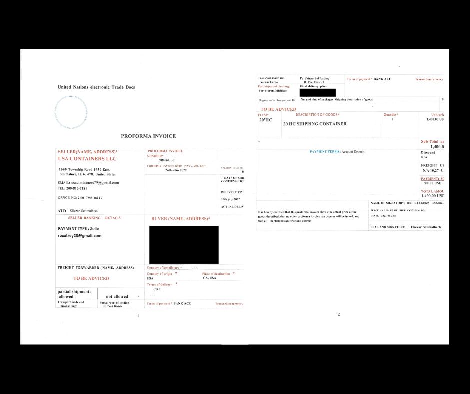 invoice from container scam