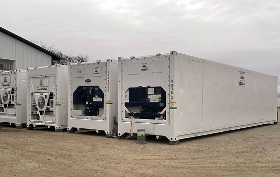 A row of refrigerated containers for Minnesota businesses